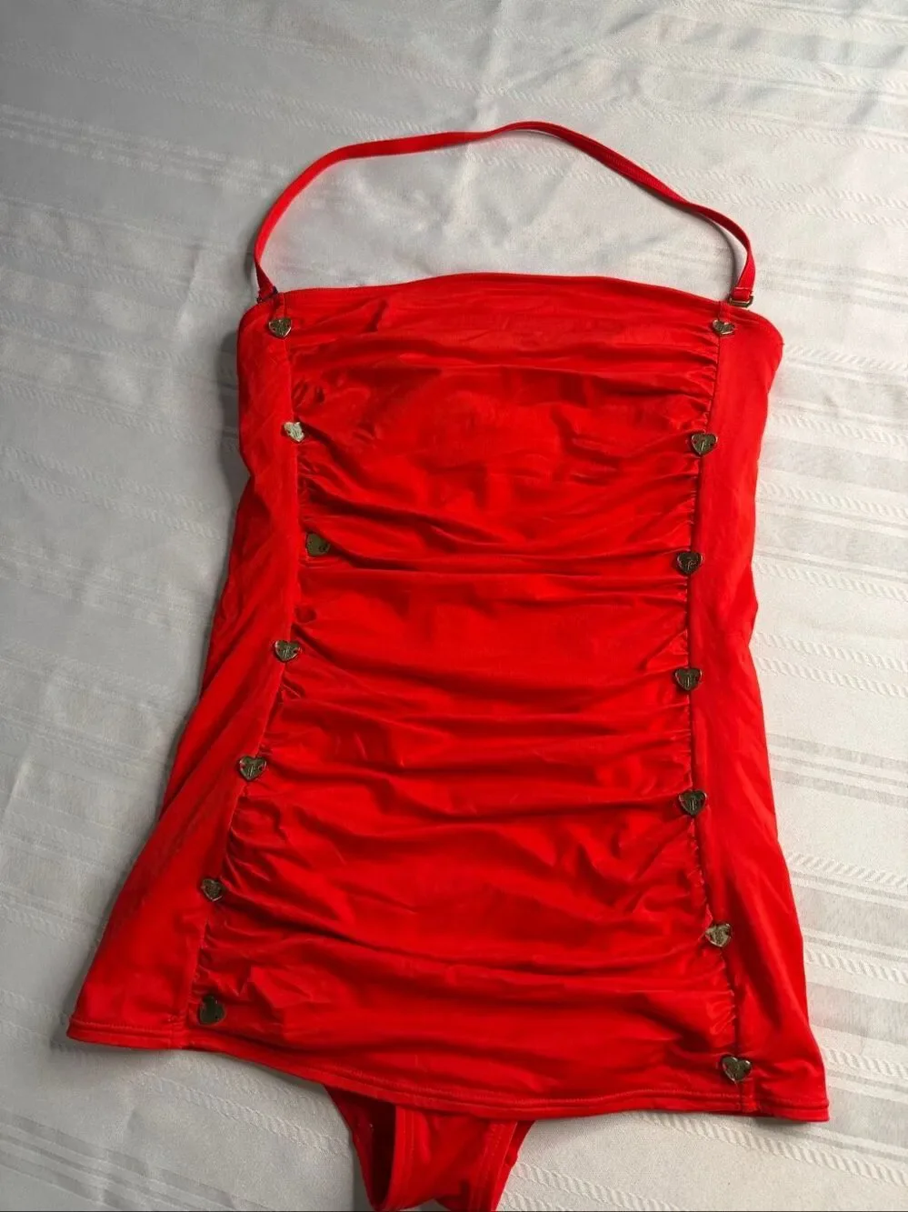 Juicy Couture Vintage Red One Piece Gold Heart Charms Swimsuit Size Small